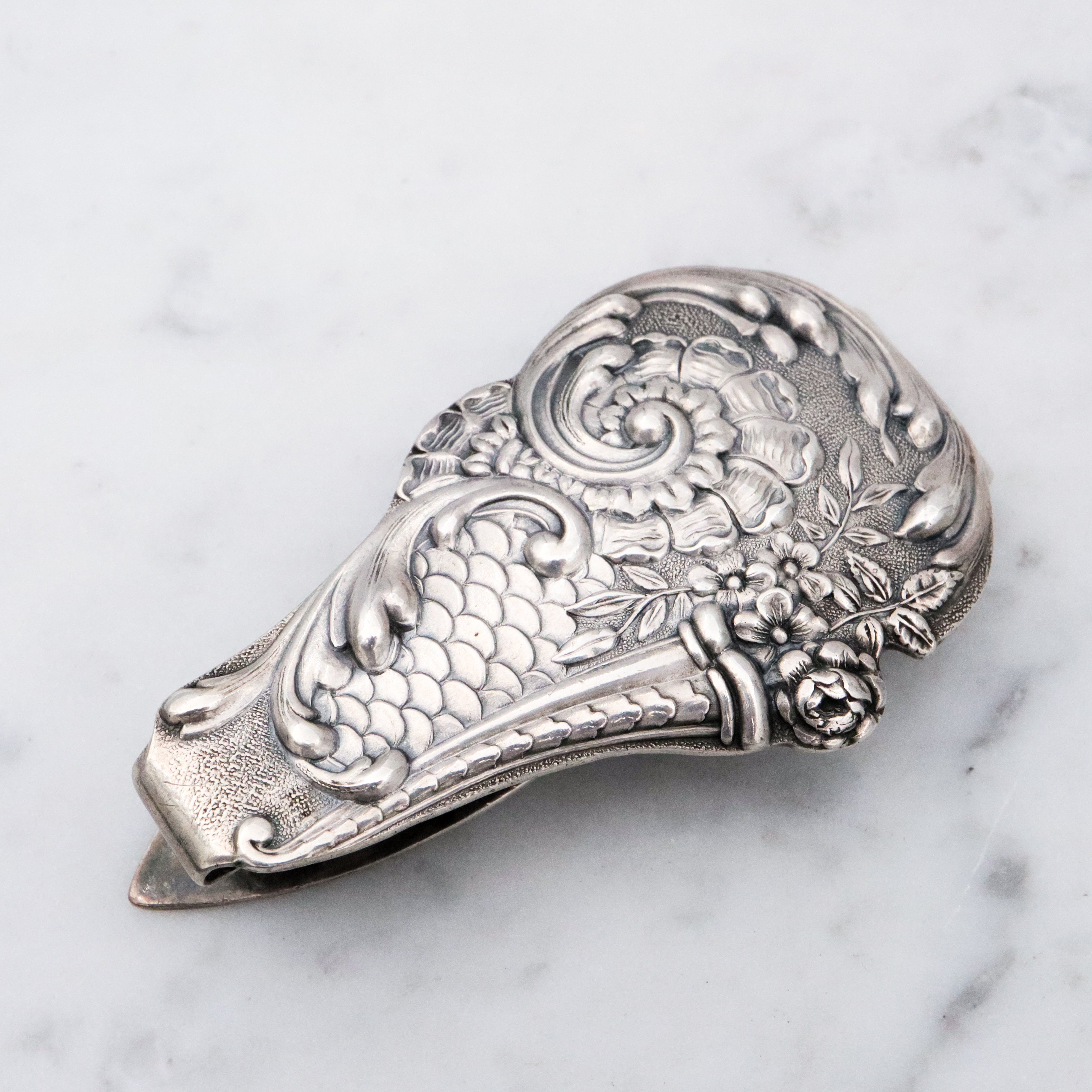 Antique Gorham sterling cornucopia chatelaine clip